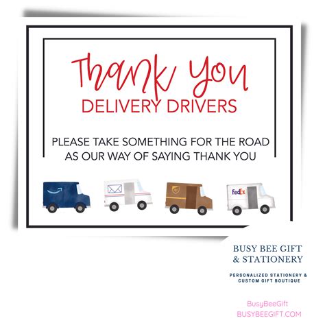Delivery Driver Thank You Free Printable